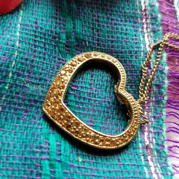 Monet open heart necklace gold tone champagne gem - Picture 4 of 7